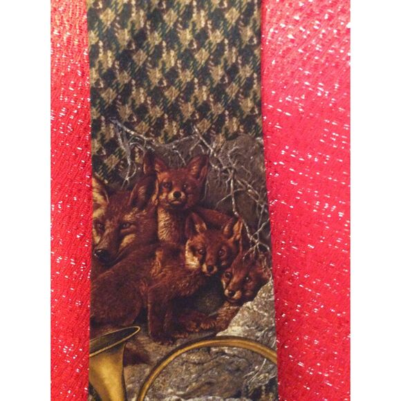 Vintage Polo Ralph Lauren Houndstooth Fox Hunting Silk Tie USA Handmade Rare - Picture 6 of 8